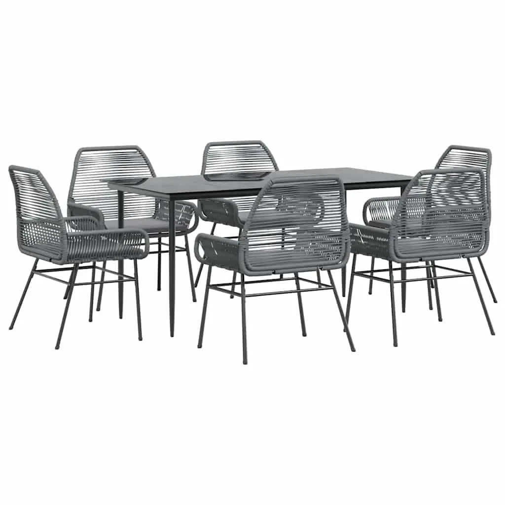 7 Piece Garden Dining Set Grey Poly Rattan Outdoor Furniture Glass Table Chairs