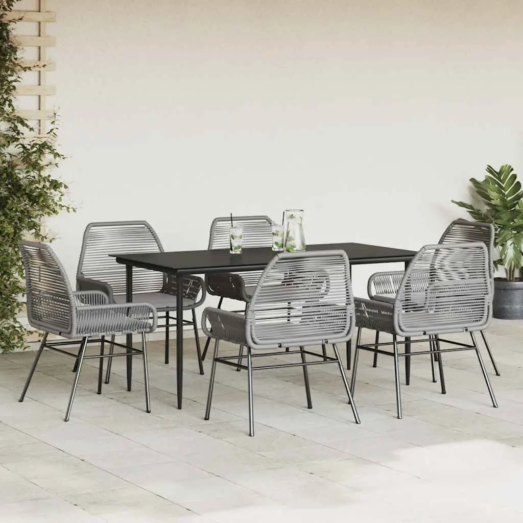 7 Piece Garden Dining Set Grey Poly Rattan Outdoor Furniture Glass Table Chairs