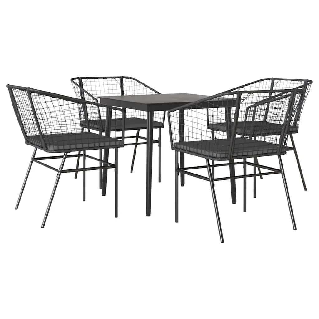 5 Piece Garden Dining Set Black Poly Rattan Glass Table