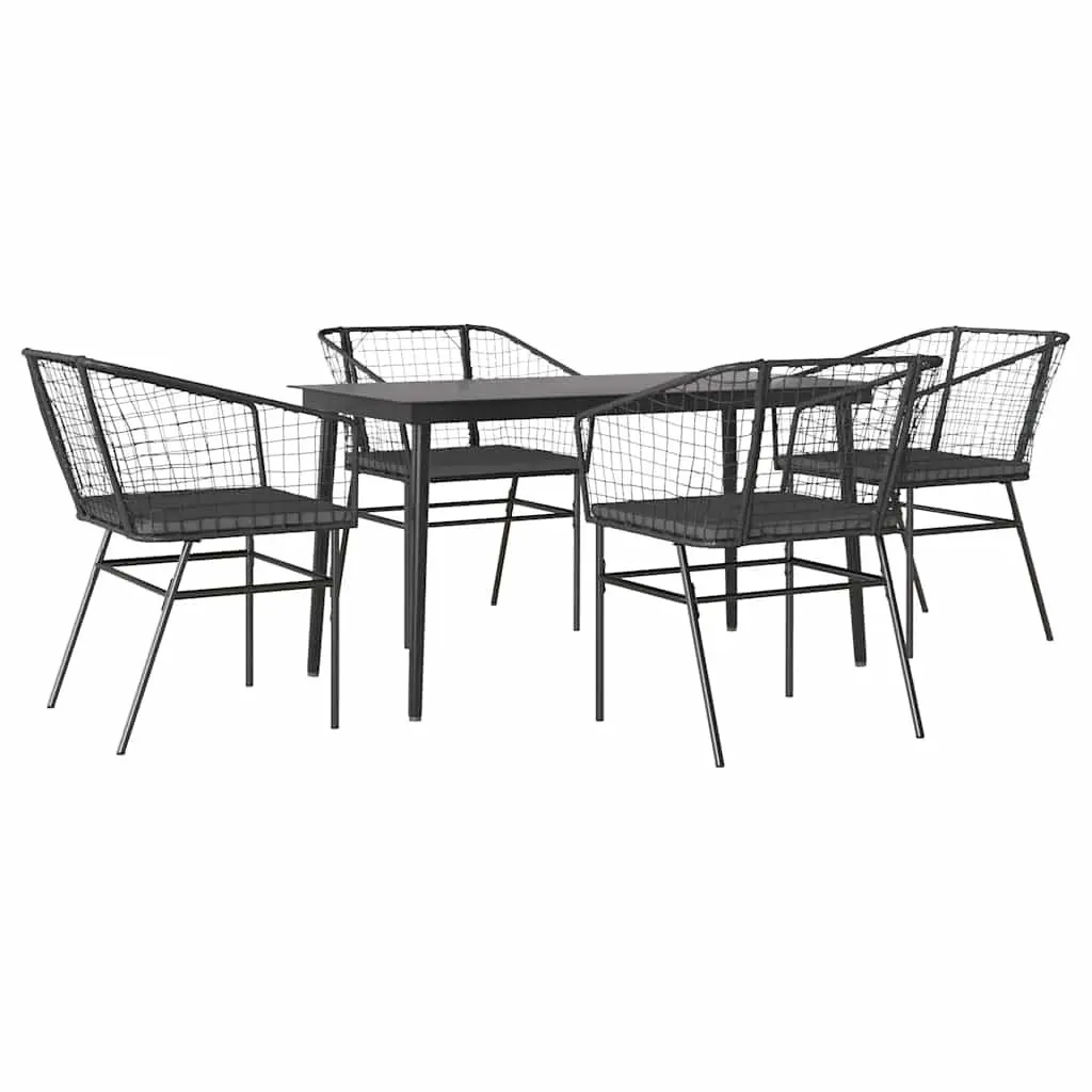 Garden Dining Set 5 Piece Outdoor Furniture Black Poly Rattan Glass Table Chair