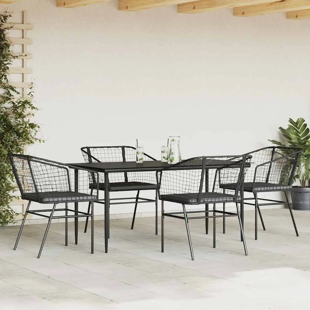 Outdoor Furniture Set Durable Black Poly Rattan Chairs and Table 5 Piece Garden Dining Arrangement
