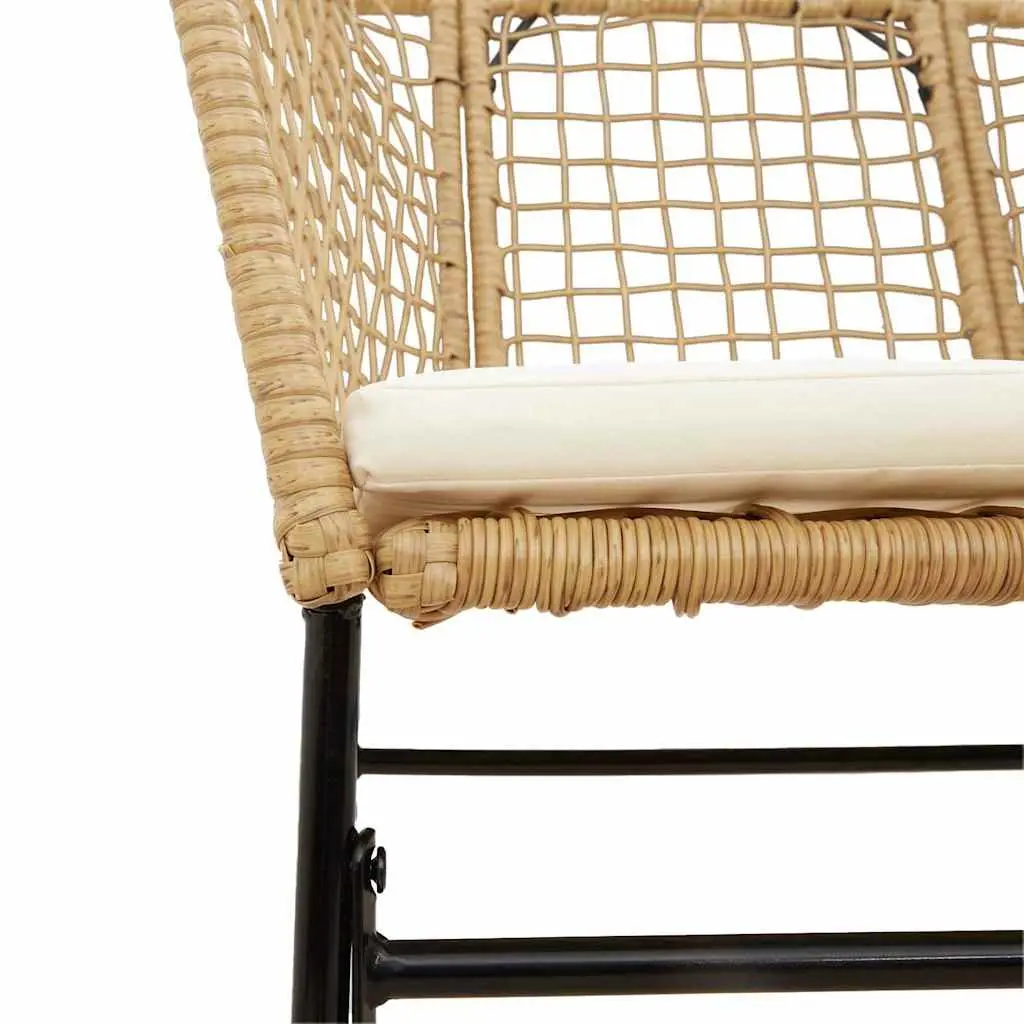 Garden Dining Set Brown Poly Rattan 3 Piece Patio Furniture with Glass Table