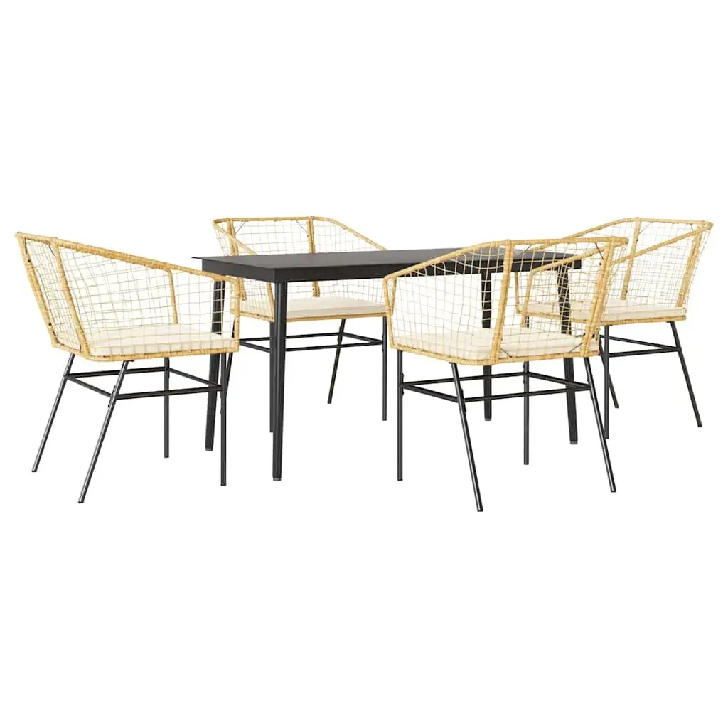 Garden Dining Set Outdoor Furniture Poly Rattan Brown 5 Piece Glass Tabletop