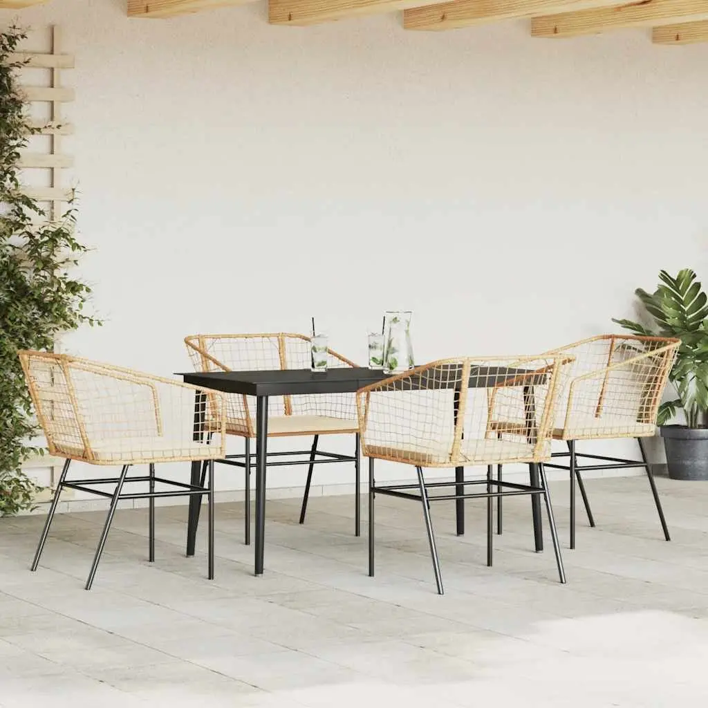 Garden Dining Set Outdoor Furniture Poly Rattan Brown 5 Piece Glass Tabletop