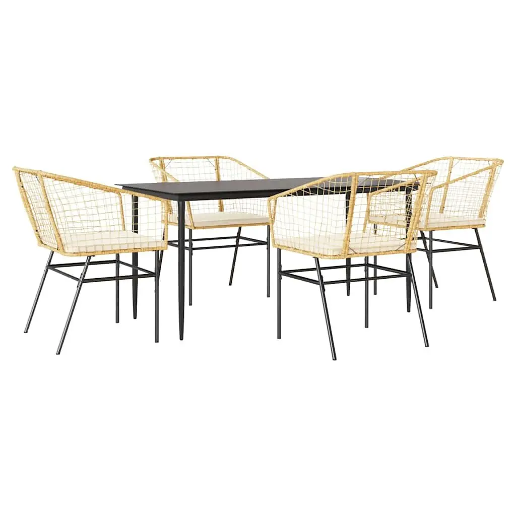 5 Piece Outdoor Dining Set Brown Poly Rattan Garden Furniture Patio Table Chairs