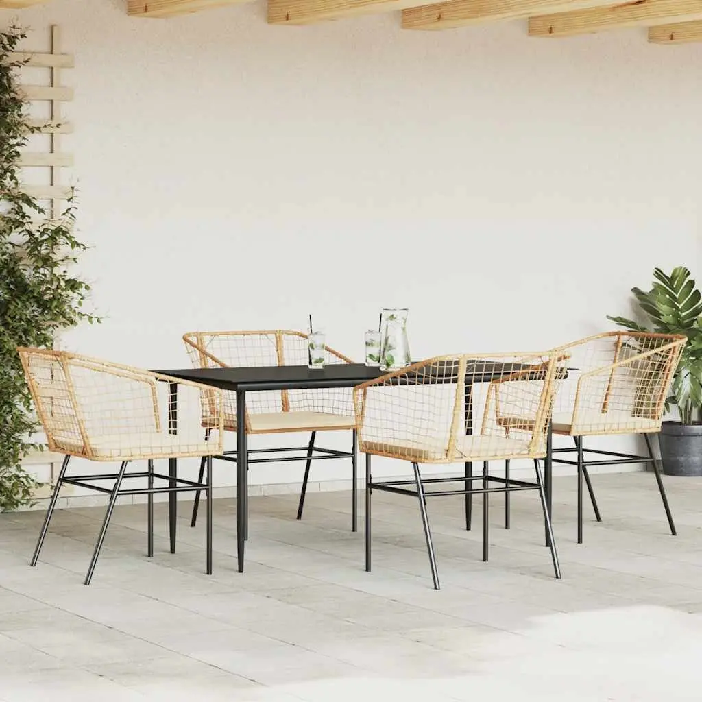 5 Piece Outdoor Dining Set Brown Poly Rattan Garden Furniture Patio Table Chairs