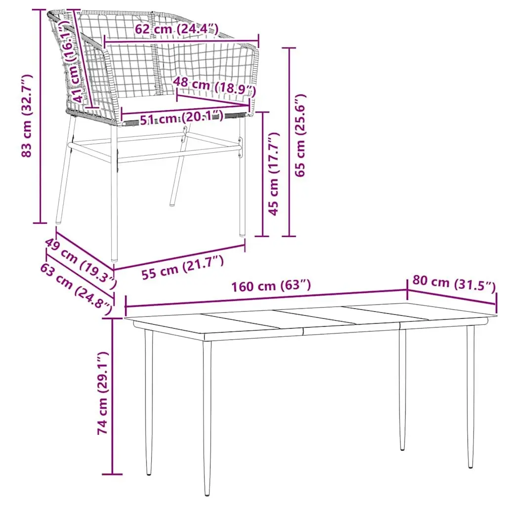 7 Piece Outdoor Dining Set Weather Resistant Brown Poly Rattan Furniture with Tempered Glass Top and Cushioned Chairs