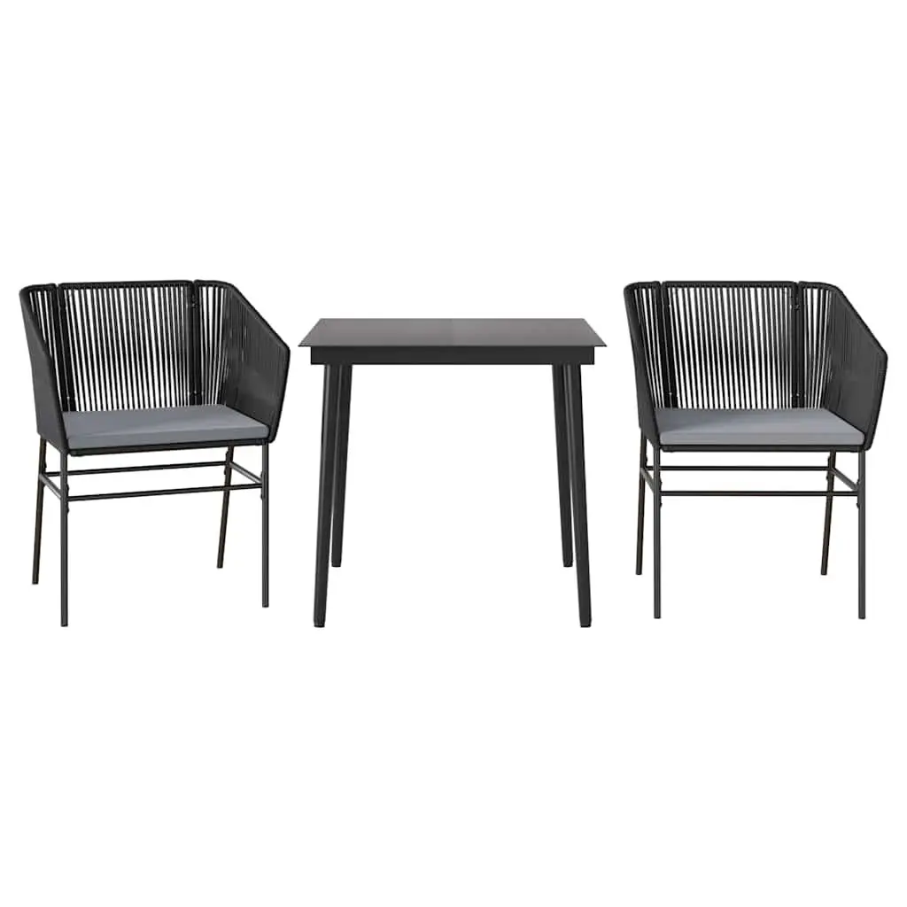 Garden Dining Set 3 Piece Outdoor Furniture Black Poly Rattan Glass Table Patio