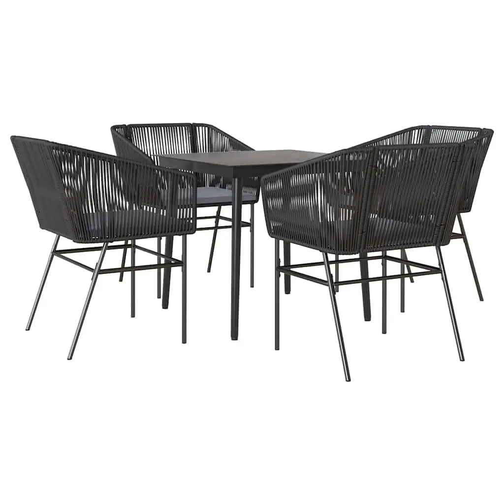 Outdoor Furniture Set 5 Piece Black Poly Rattan Dining Chairs with Glass Table and Cushions