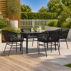 Garden Dining Set 5 Piece Outdoor Furniture Black Poly Rattan Glass Table Chairs
