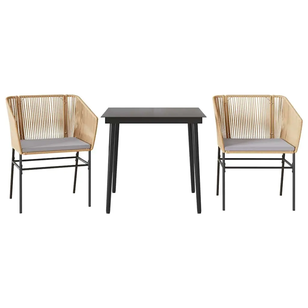 3 Piece Garden Dining Set Brown Poly Rattan Outdoor Furniture with Glass Table