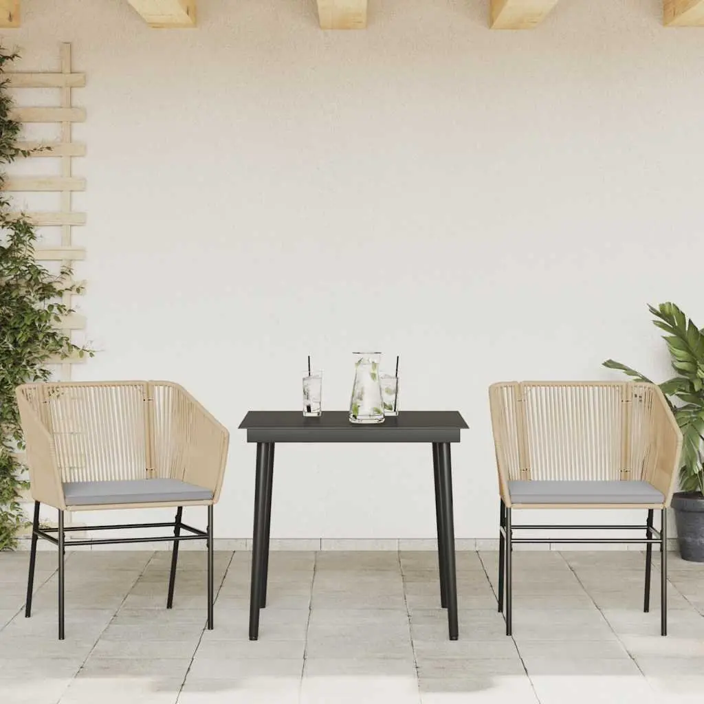 3 Piece Garden Dining Set Brown Poly Rattan Outdoor Furniture with Glass Table