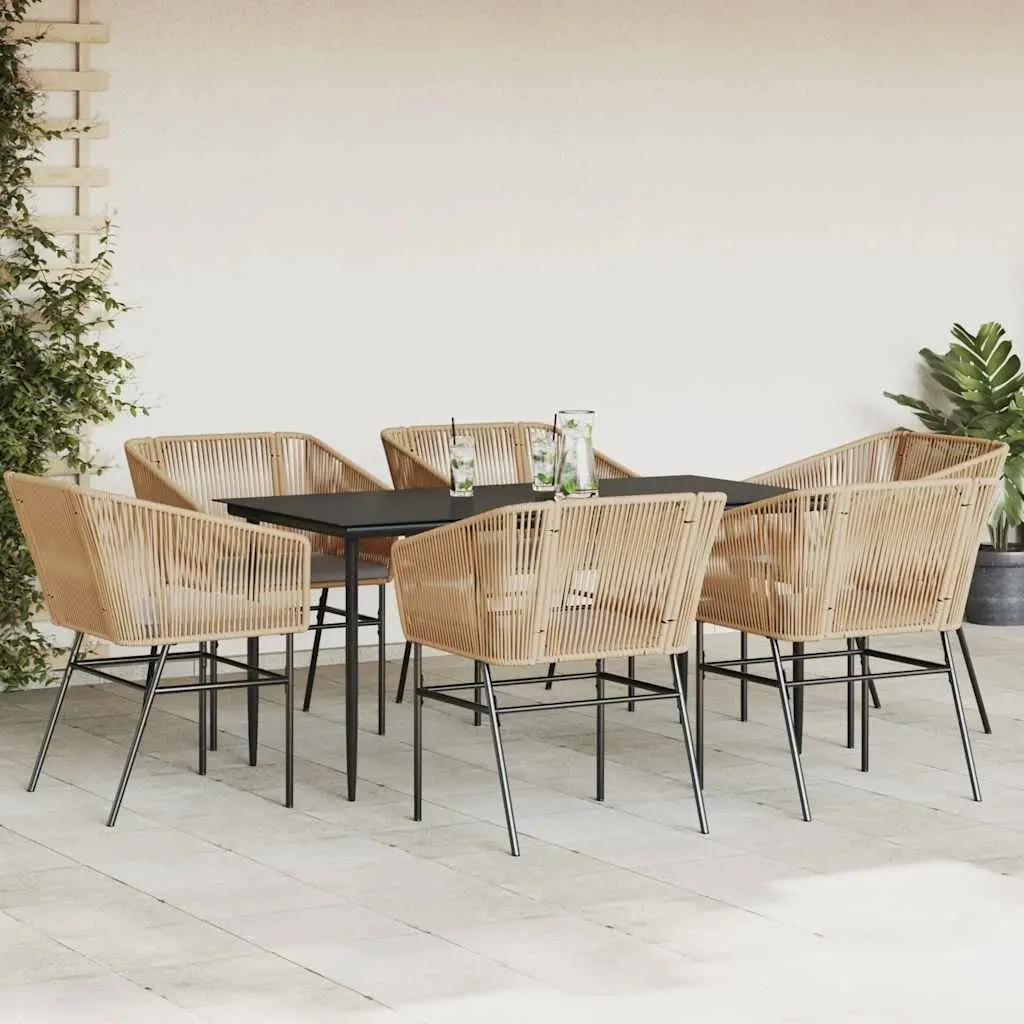 7 Piece Garden Dining Set Poly Rattan Glass Table Outdoor Furniture Brown