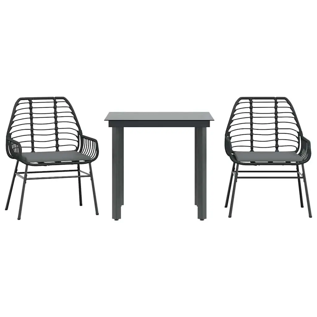 3 Piece Garden Dining Set Poly Rattan Chairs Glass Table Outdoor Patio Furniture