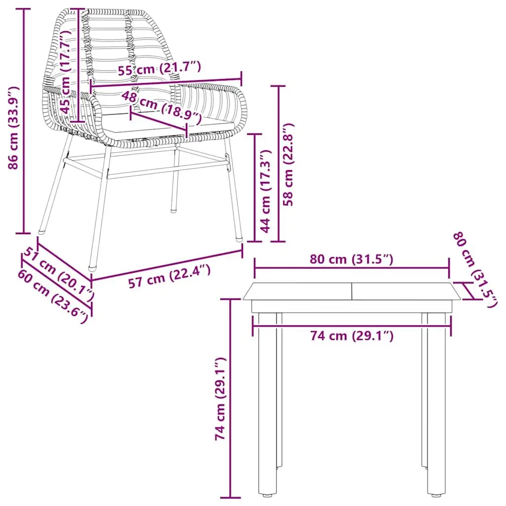 3 Piece Garden Dining Set Poly Rattan Chairs Glass Table Outdoor Patio Furniture