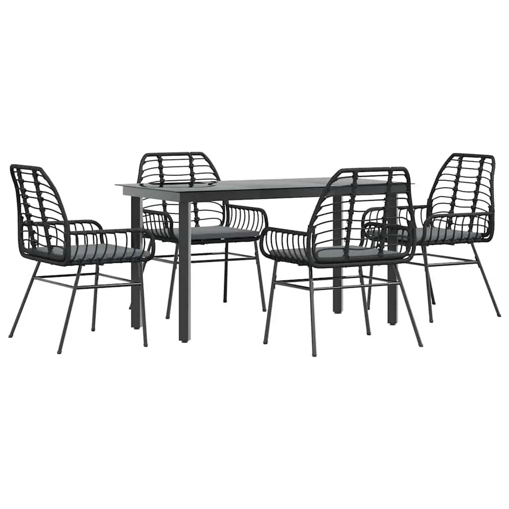 Garden Dining Set 5 Piece Outdoor Furniture Black Rattan Chair Table Patio