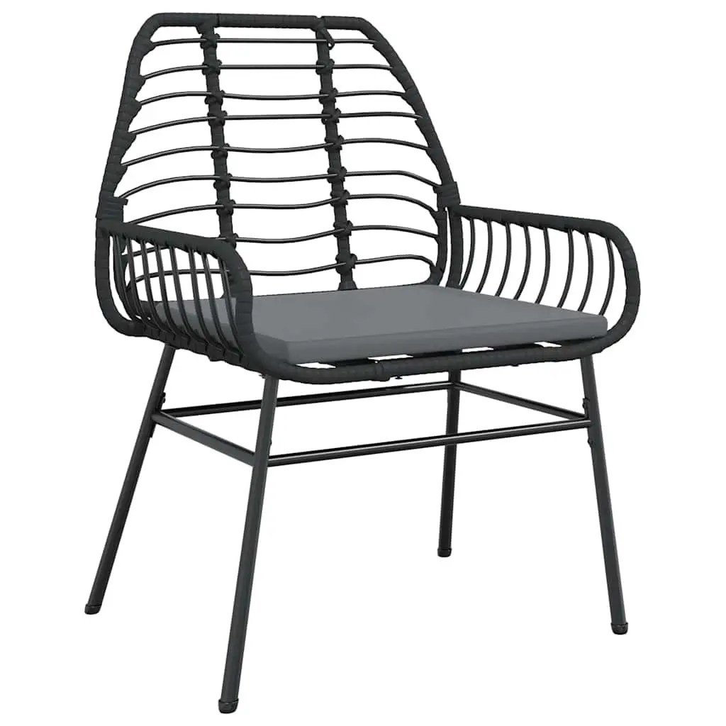 5 Piece Garden Dining Set Black Poly Rattan with Glass Top and Cushions