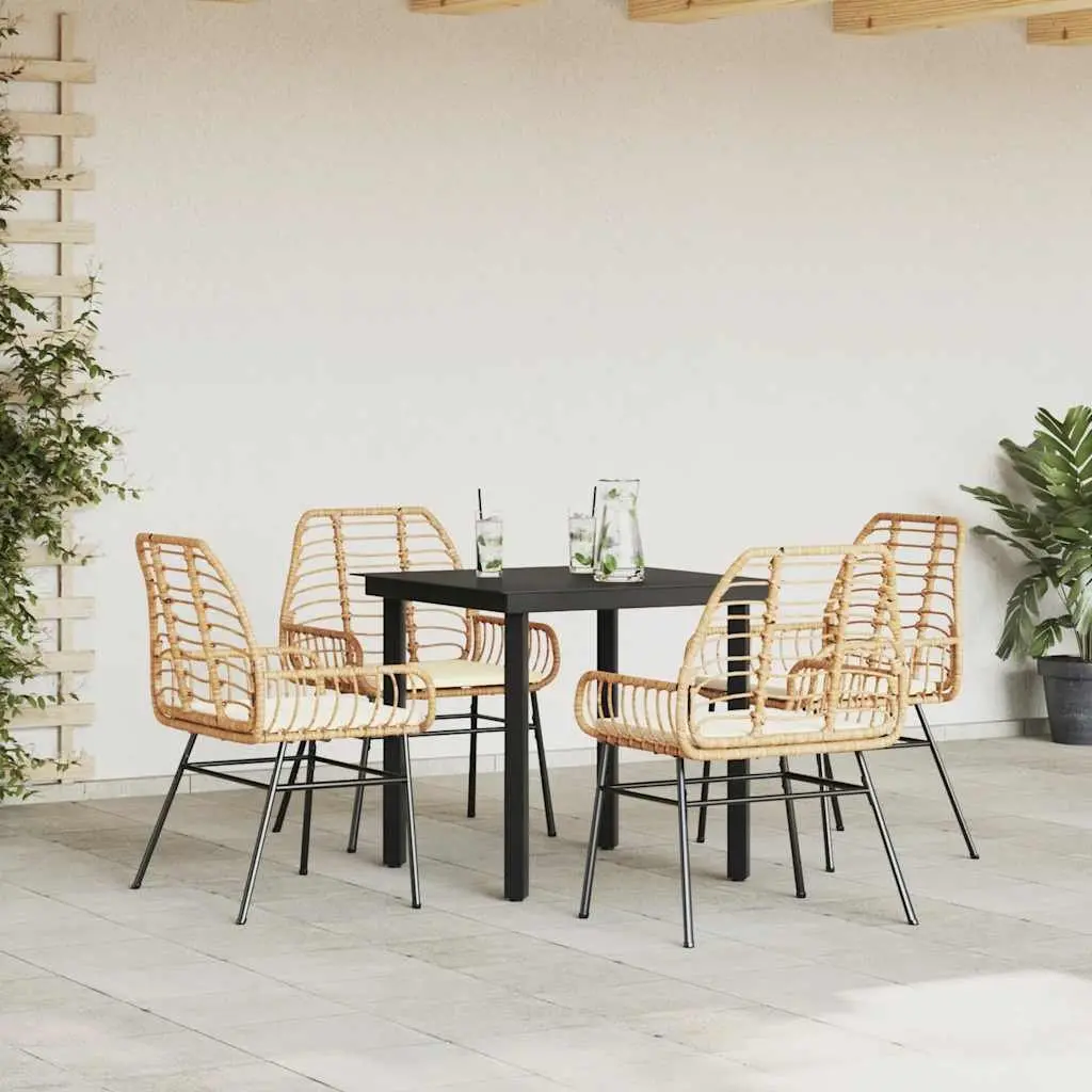 5 Piece Garden Dining Set Brown Poly Rattan Chair Table Patio Outdoor Furniture