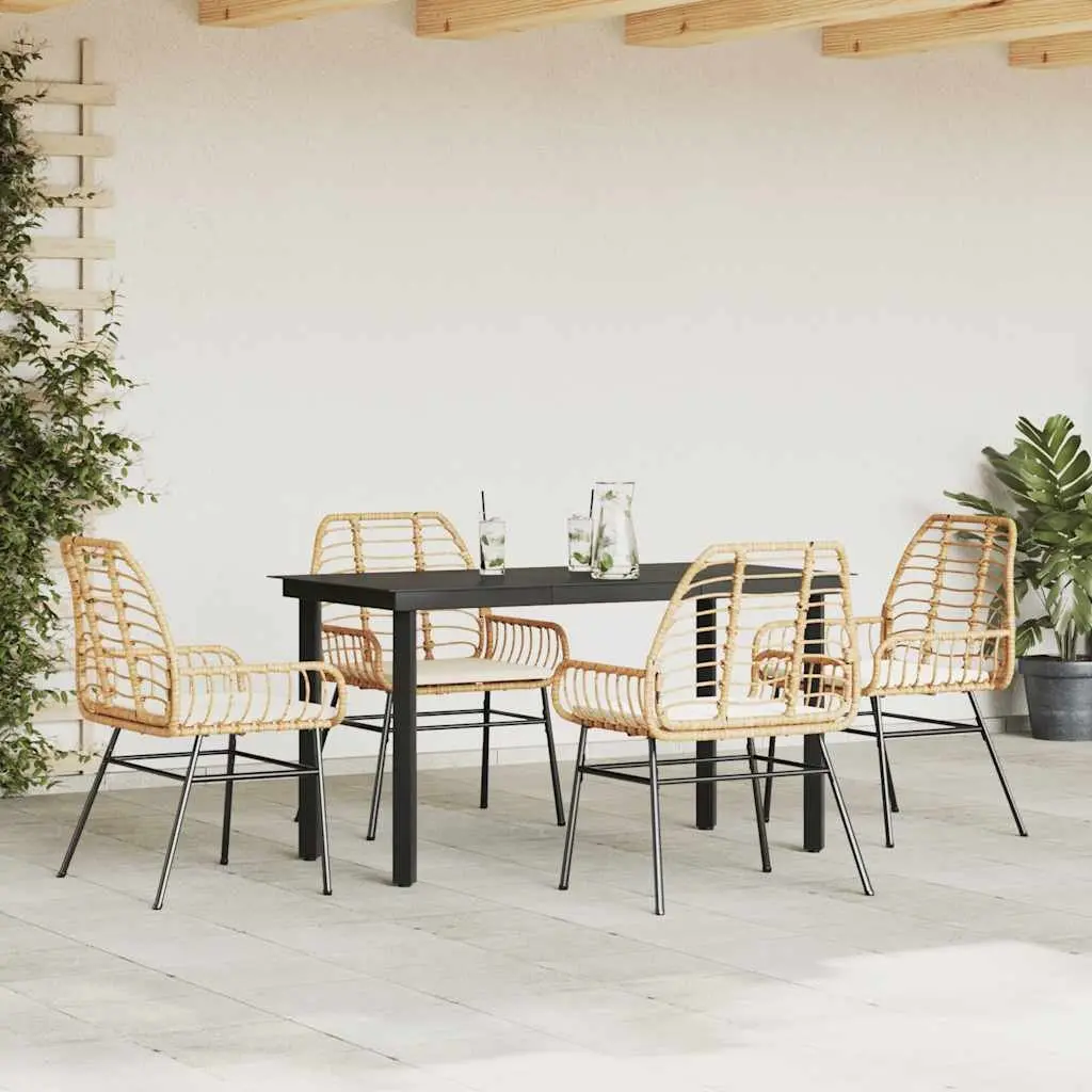 5 Piece Brown Patio Dining Set Cushioned Poly Rattan Garden Furniture