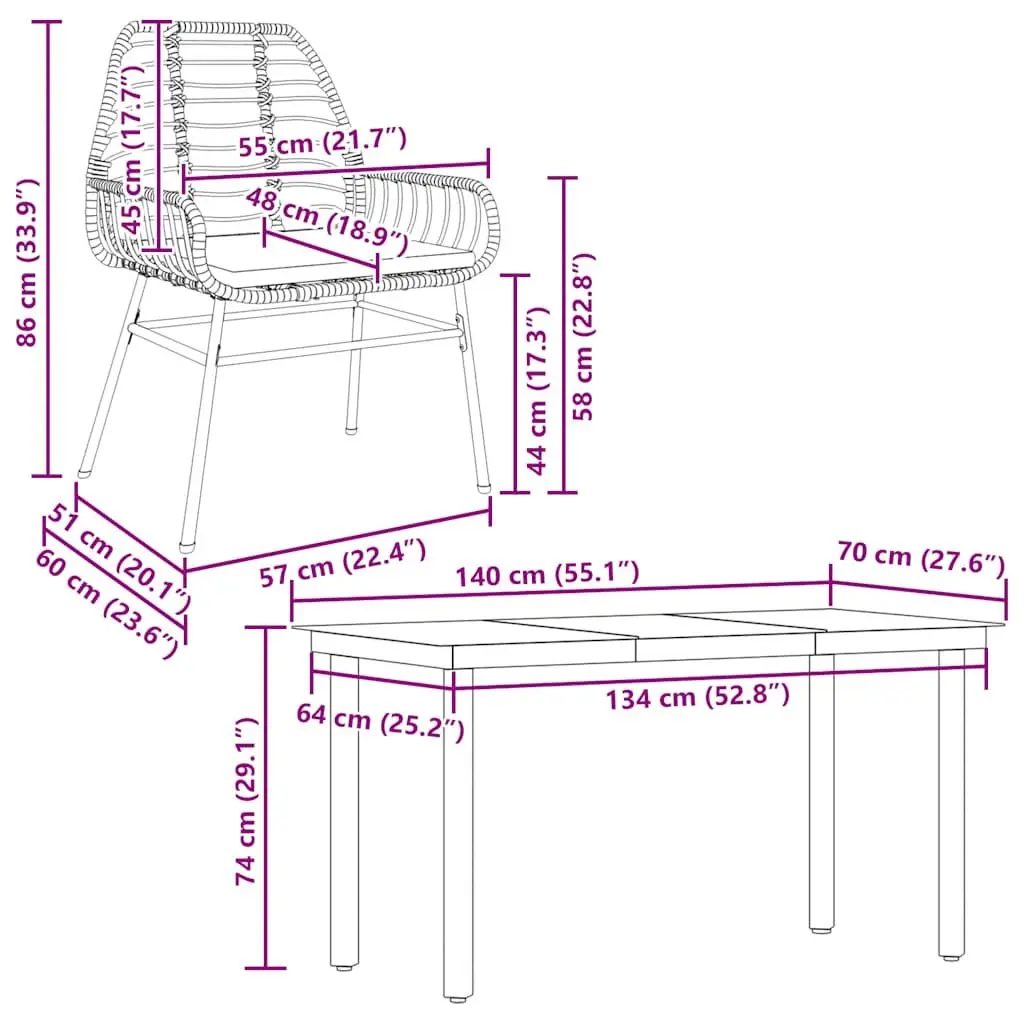 5 Piece Brown Patio Dining Set Cushioned Poly Rattan Garden Furniture