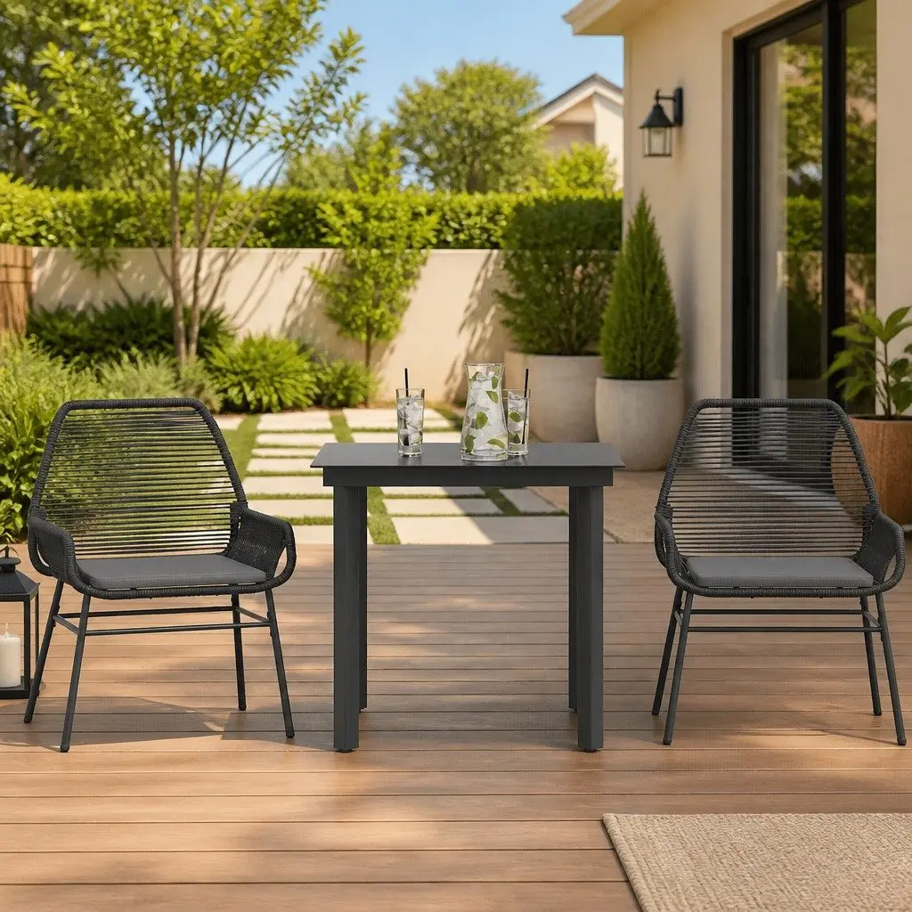3 Piece Garden Dining Set Cushions Black Outdoor Furniture