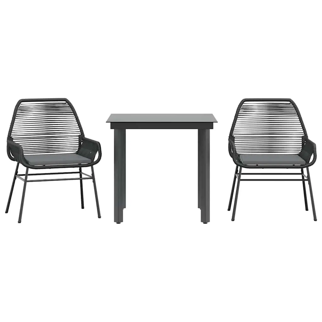 3 Piece Garden Dining Set Cushions Black Outdoor Furniture