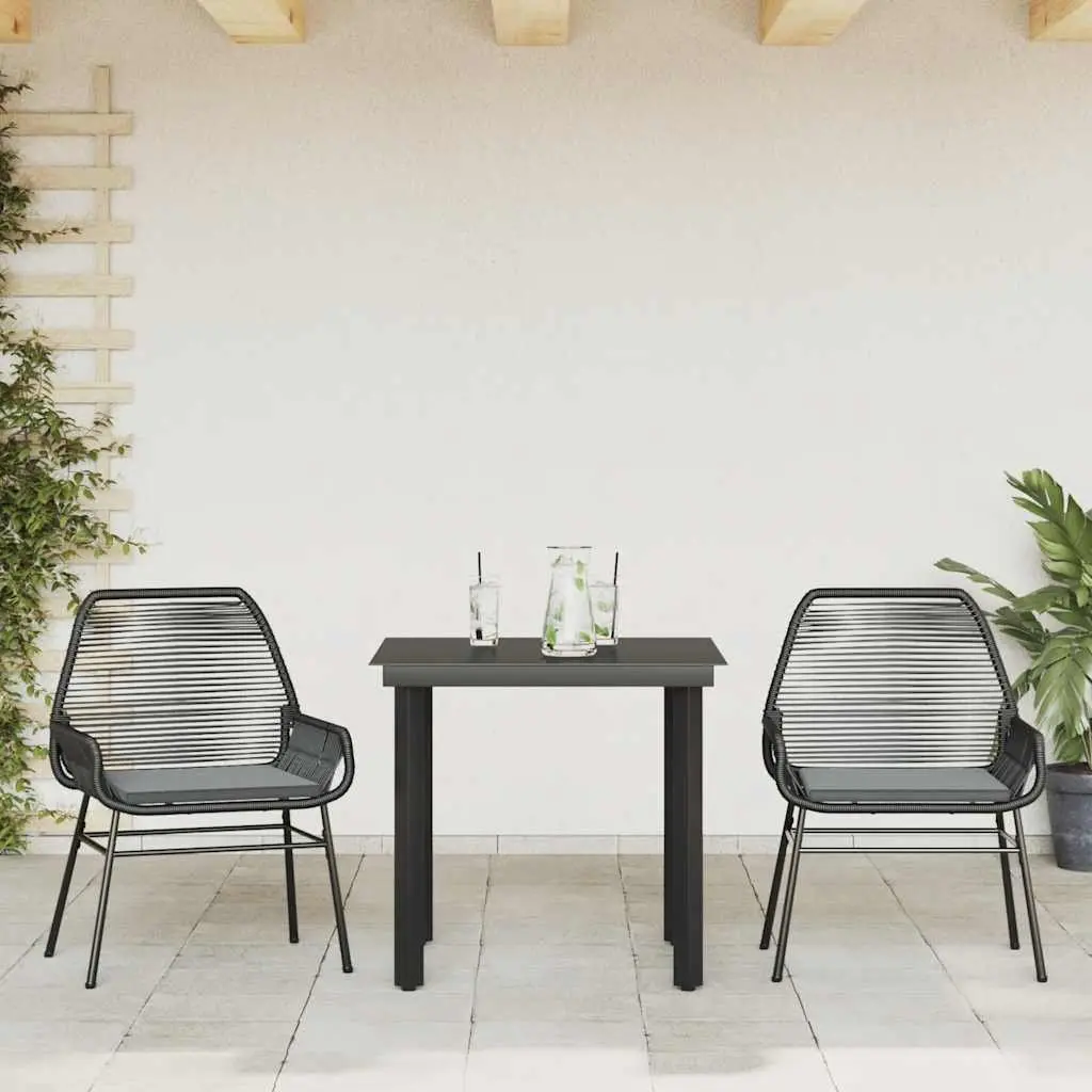 3 Piece Garden Dining Set Cushions Black Outdoor Furniture