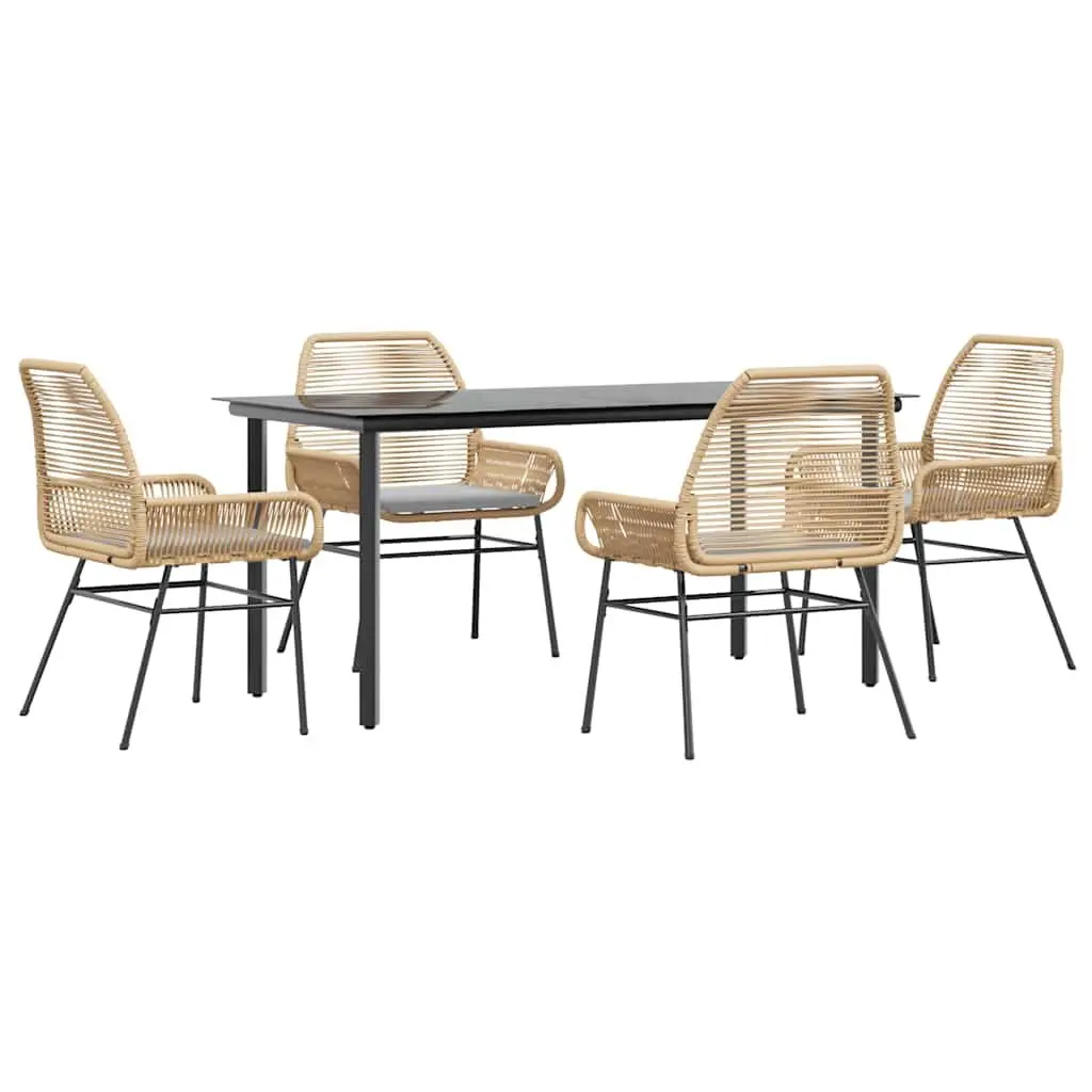 5 Piece Garden Dining Set Brown Poly Rattan Chair Table Patio Outdoor Furniture