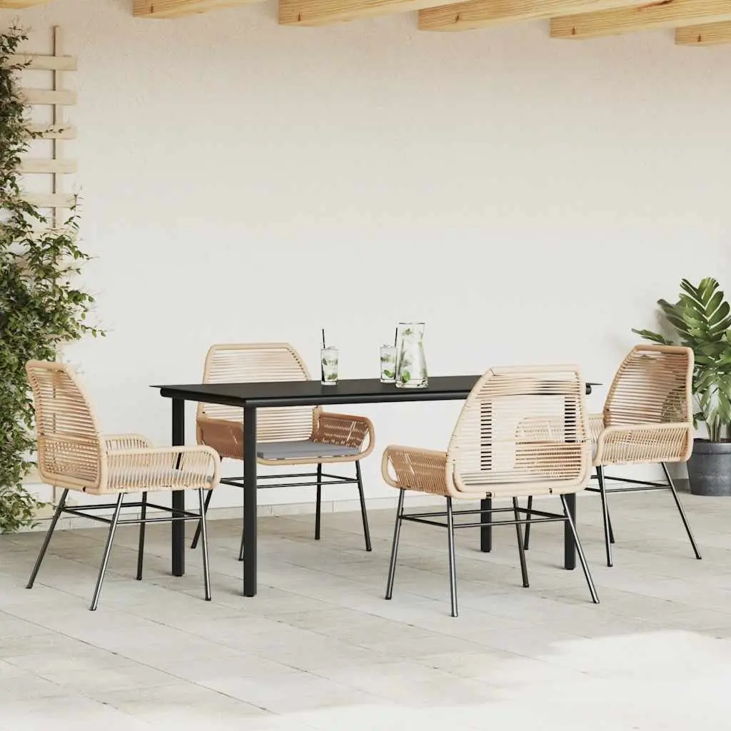 5 Piece Garden Dining Set Brown Poly Rattan Chair Table Patio Outdoor Furniture