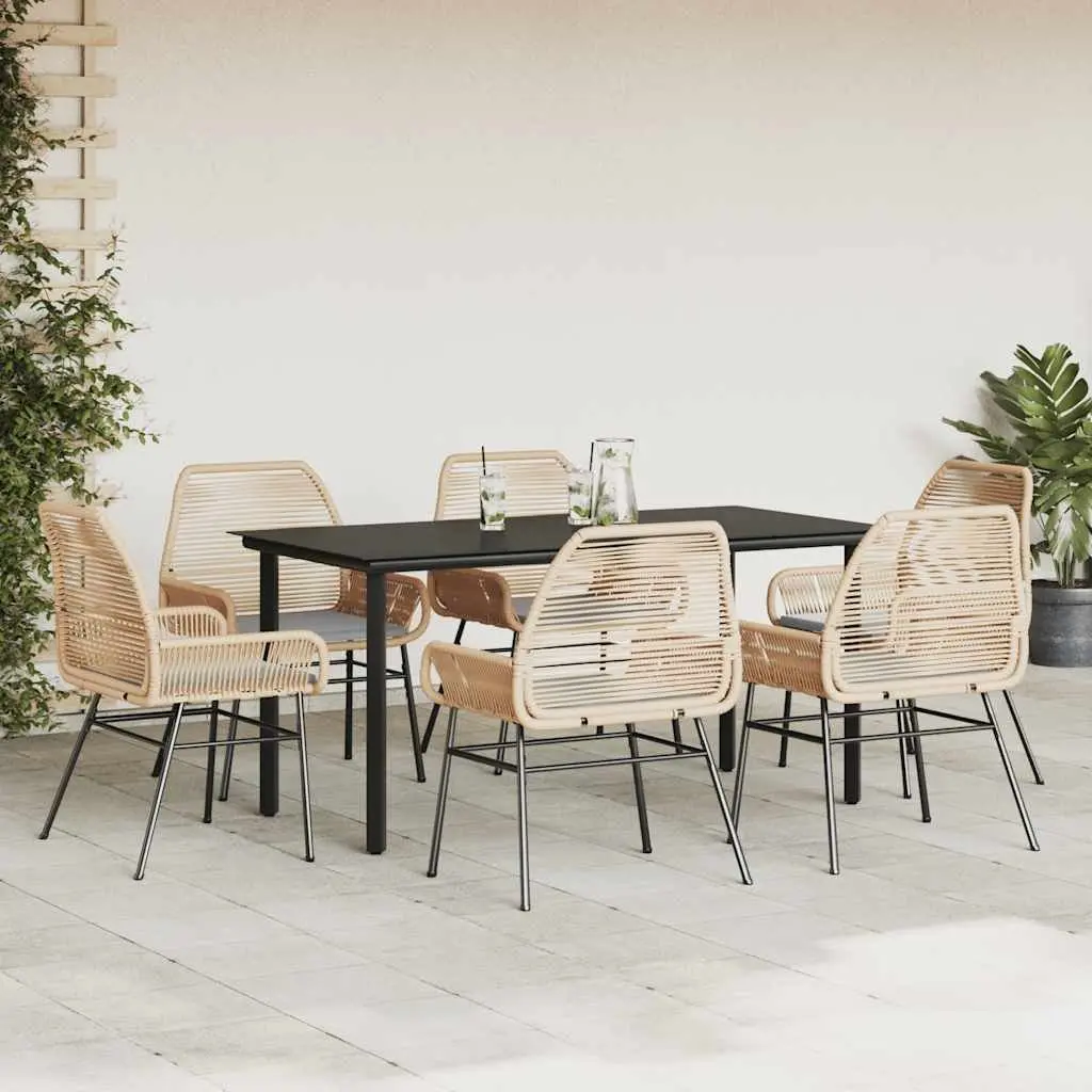 7 Piece Garden Dining Set Poly Rattan Brown Glass Outdoor Furniture