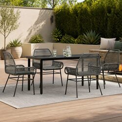 Garden Dining Set 5 Piece Outdoor Furniture Grey Poly Rattan Glass Table Chairs
