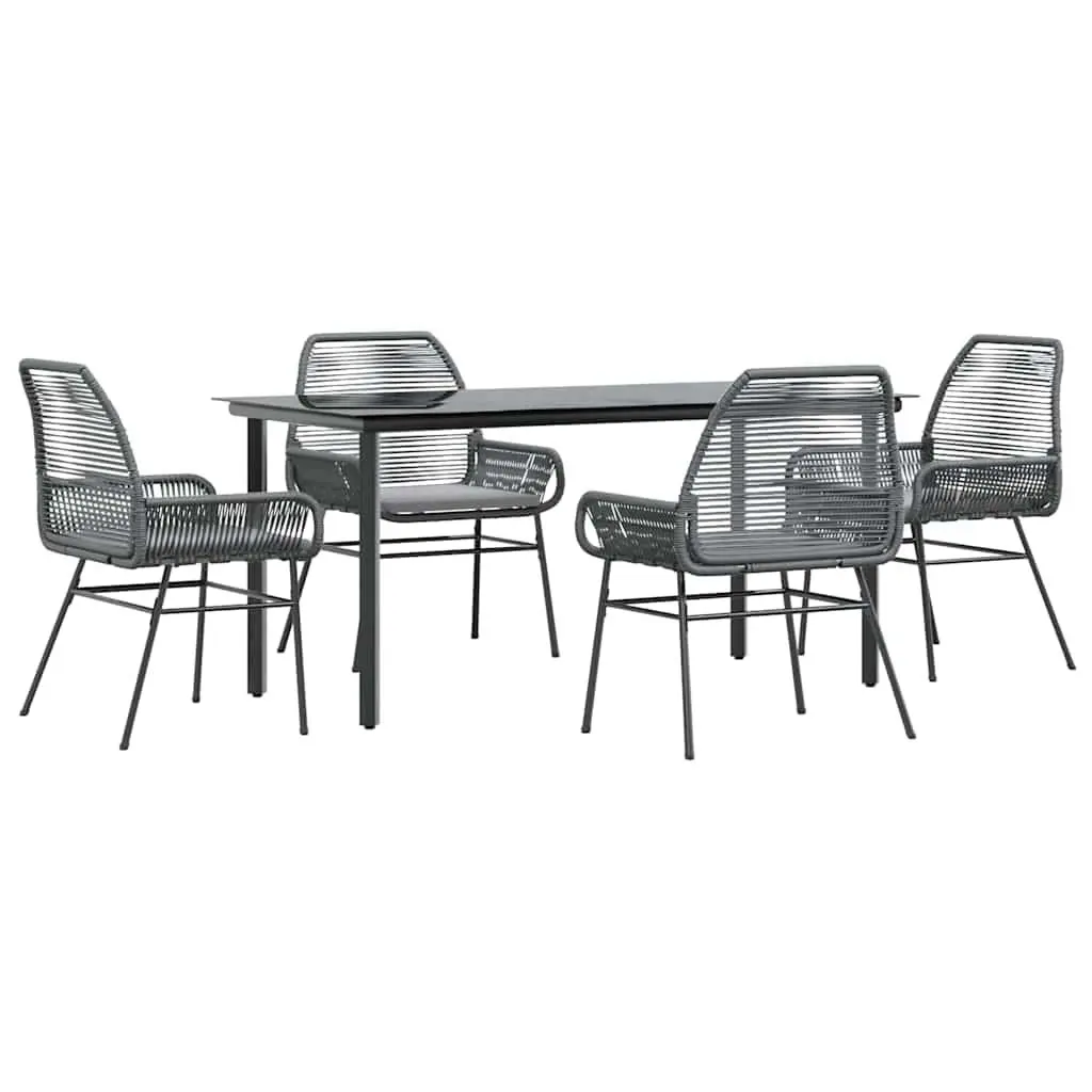 Garden Dining Set 5 Piece Grey Poly Rattan Glass Table Chairs