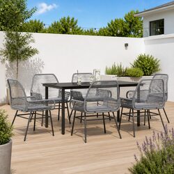 Garden Dining Set 7 Piece Outdoor Furniture Rattan Chair Table Patio Grey