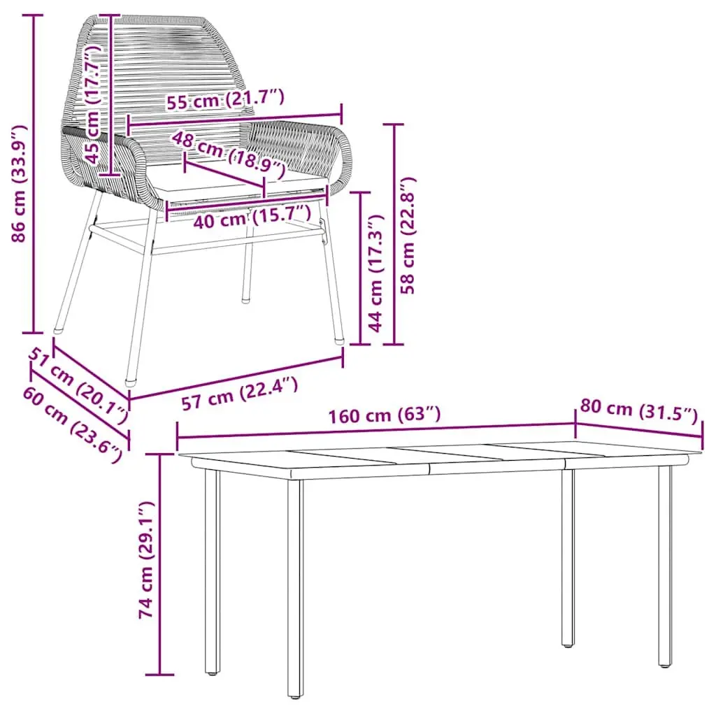 Garden Dining Set 7 Piece Outdoor Furniture PE Rattan Chair Table Patio Grey