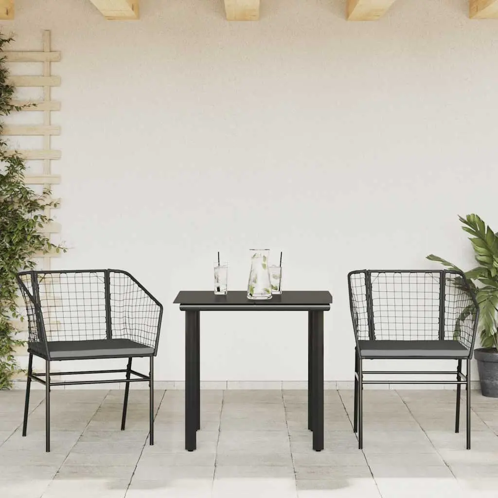 Garden Dining Set 3 Piece Outdoor Furniture Black Poly Rattan Table and Chairs