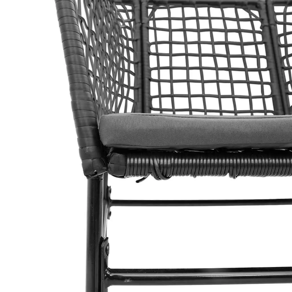 Garden Dining Set Black Poly Rattan 5 Piece Outdoor Furniture with Glass Table and Cushioned Chairs