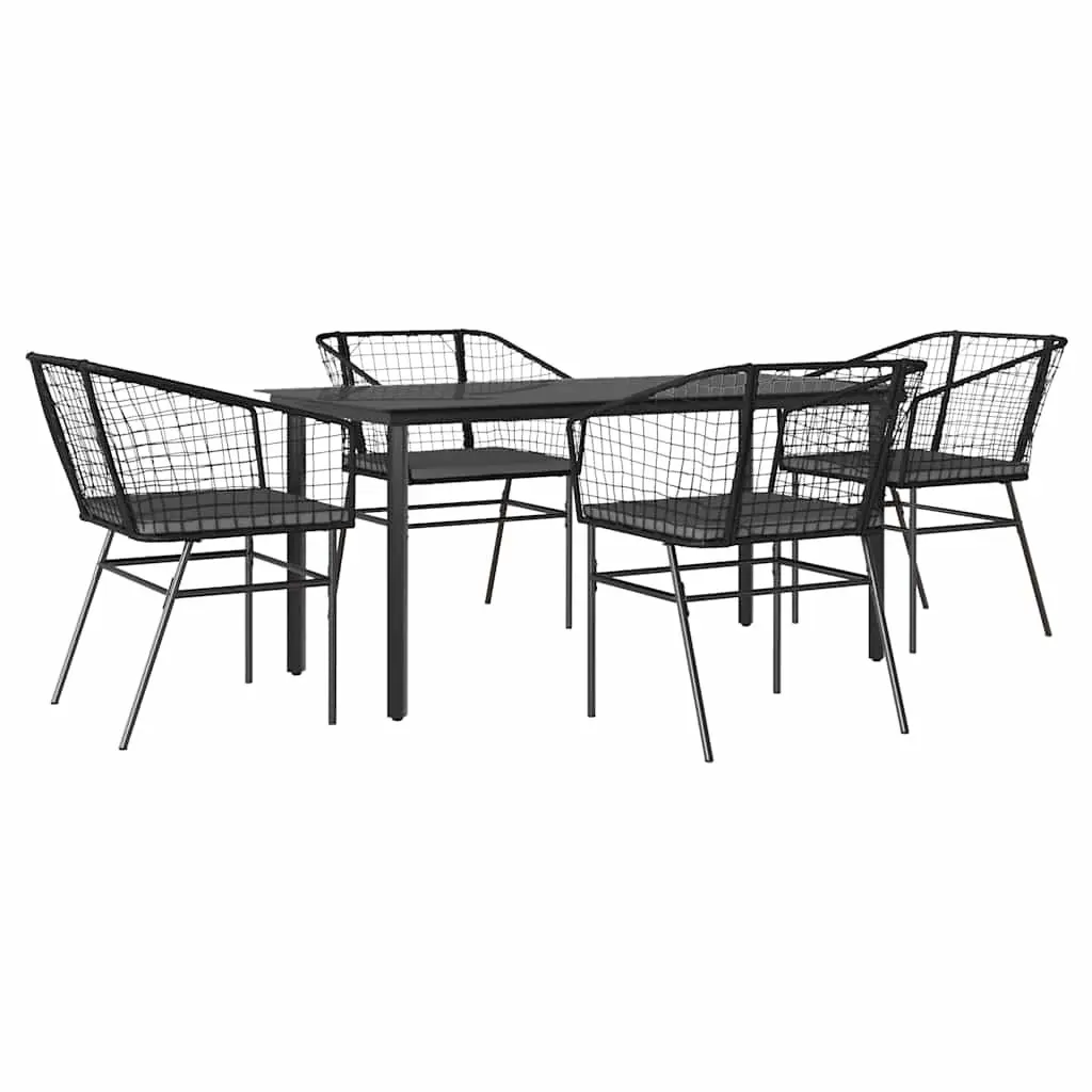 5 Piece Garden Dining Set Poly Rattan Glass Table Outdoor Patio Furniture Black