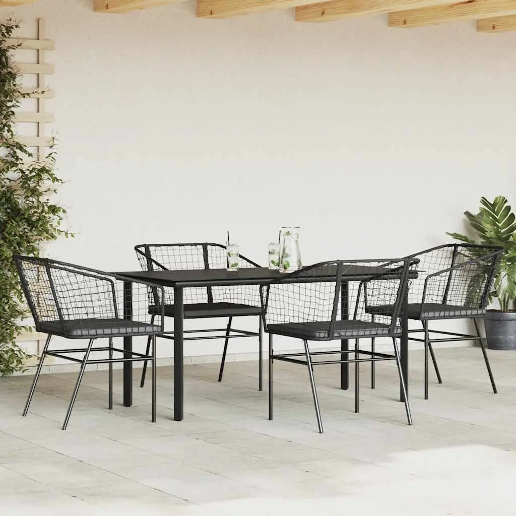 5 Piece Garden Dining Set Poly Rattan Glass Table Outdoor Patio Furniture Black