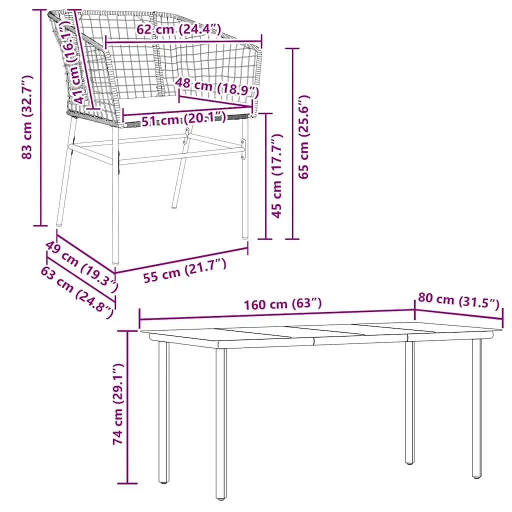 5 Piece Garden Dining Set Poly Rattan Glass Table Outdoor Patio Furniture Black