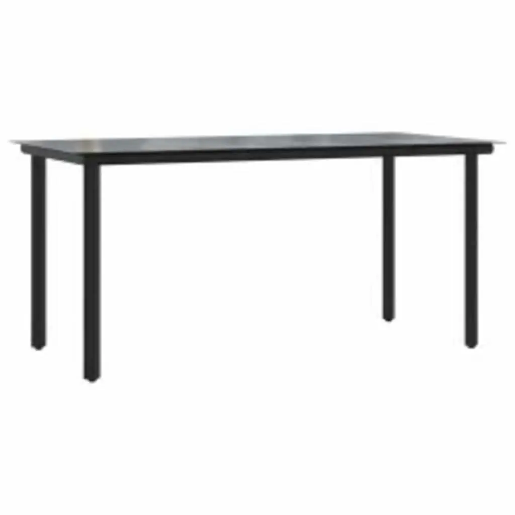 Poly Rattan Outdoor Patio Furniture Set 7 Piece Dining Set with Glass Table Black