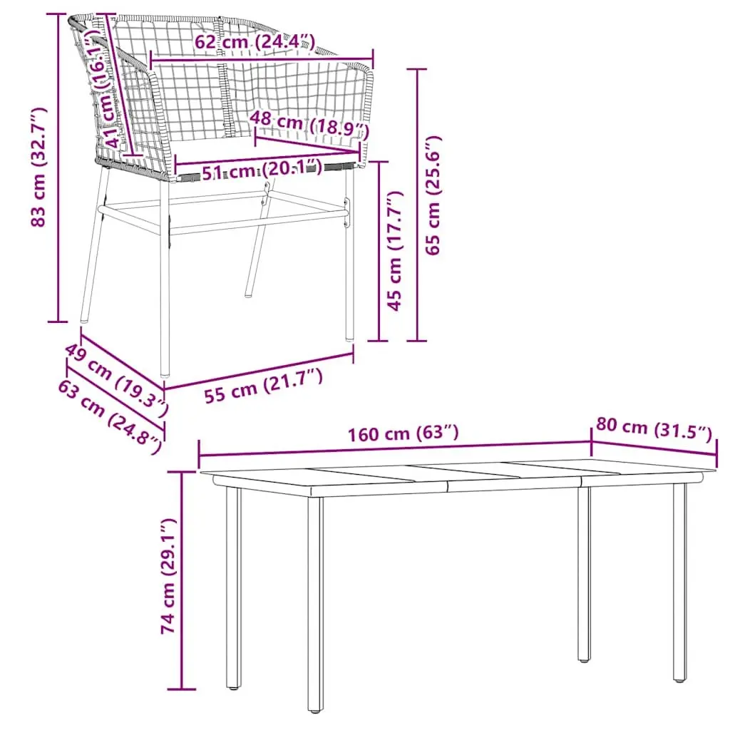 Poly Rattan Outdoor Patio Furniture Set 7 Piece Dining Set with Glass Table Black