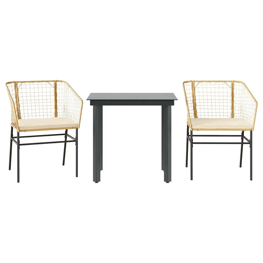 Garden Dining Set Brown Poly Rattan 3 Piece Outdoor Furniture with Cushions