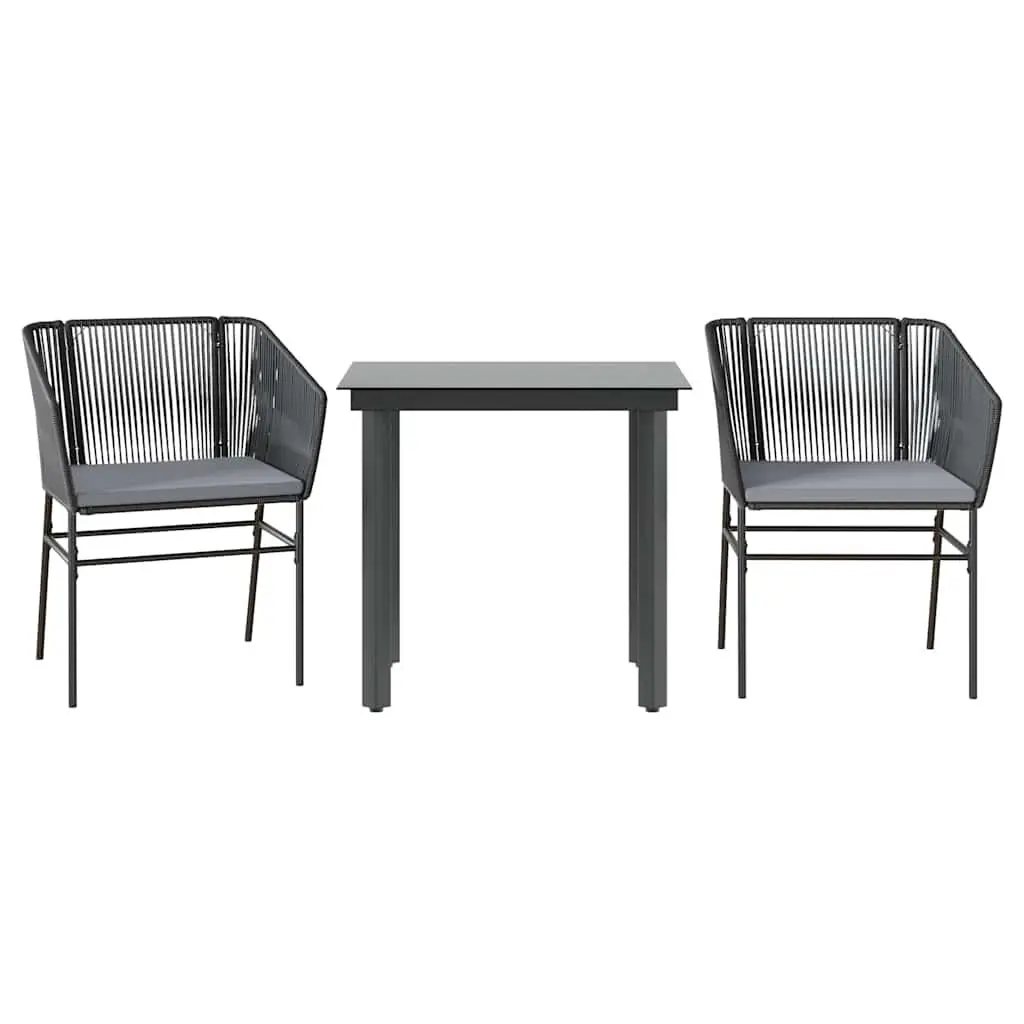Garden Dining Set 3 Piece Black Rattan Outdoor Furniture Table Chairs with Cushions
