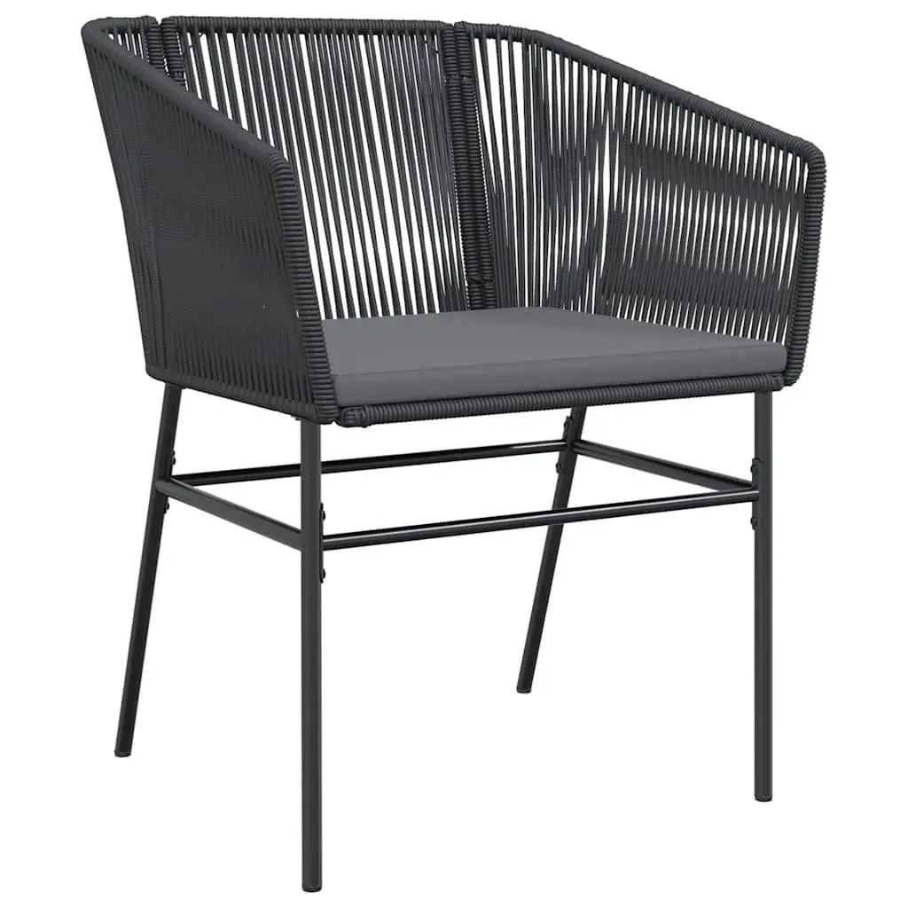 Garden Dining Set 3 Piece Black Rattan Outdoor Furniture Table Chairs with Cushions