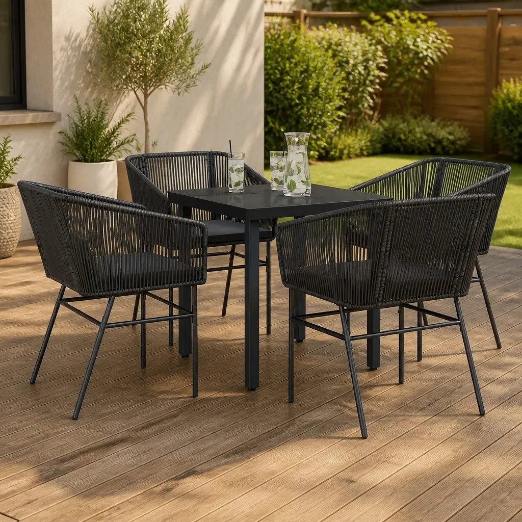 5 Piece Black Dining Set for Outdoor Dining