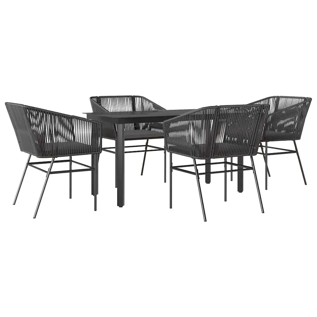 Garden Dining Set 5 Piece Outdoor Furniture Black Rattan Tempered Glass Table with Cushions