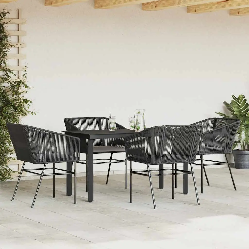 Garden Dining Set 5 Piece Outdoor Furniture Black Rattan Tempered Glass Table with Cushions