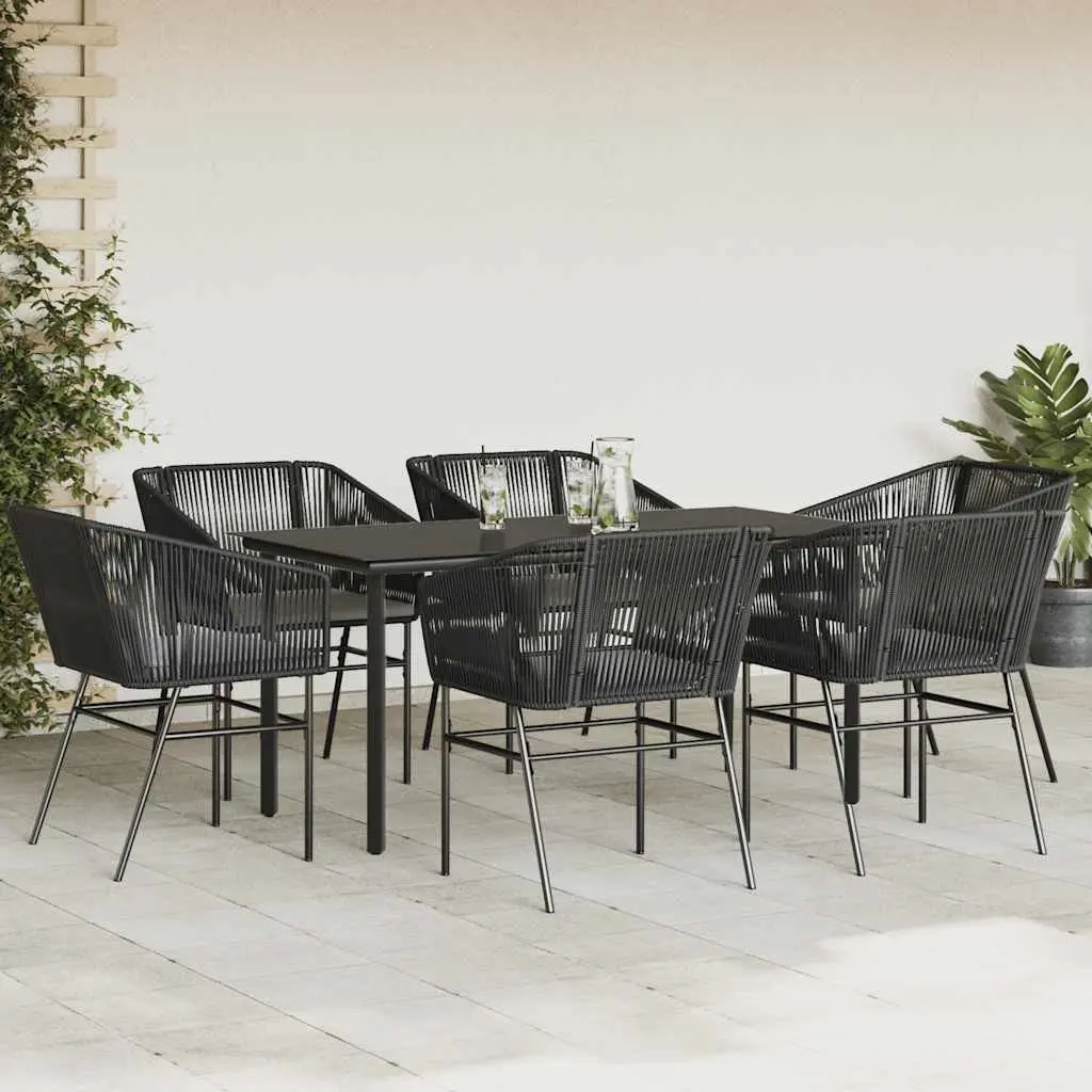 7 Piece Garden Dining Set Poly Rattan Glass Table Outdoor Patio Furniture Black