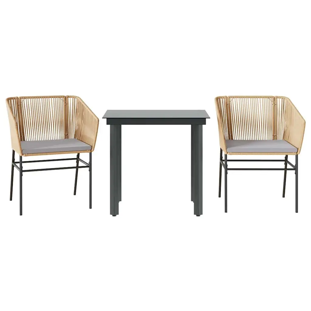 Garden Dining Set Brown Poly Rattan 3 Piece Outdoor Furniture Patio Table Chairs