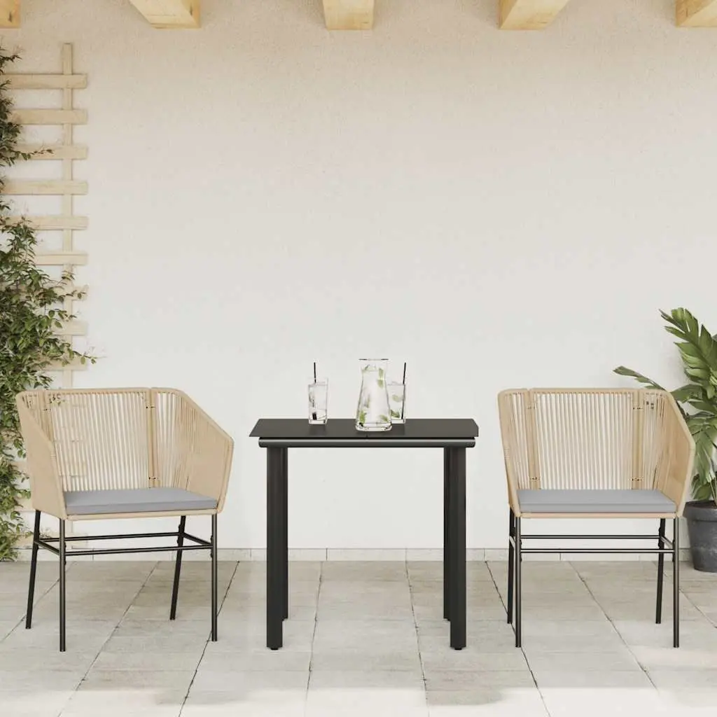 Garden Dining Set Brown Poly Rattan 3 Piece Outdoor Furniture Patio Table Chairs